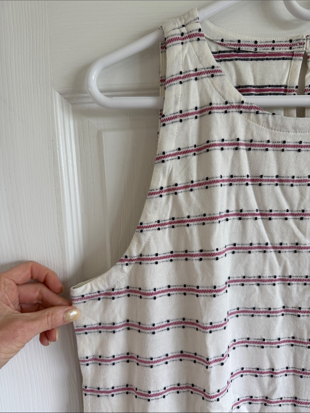 NWT LOFT Cream Dress with Purple-Accent Stripes and Ruffle Hem - Picture 4 of 11